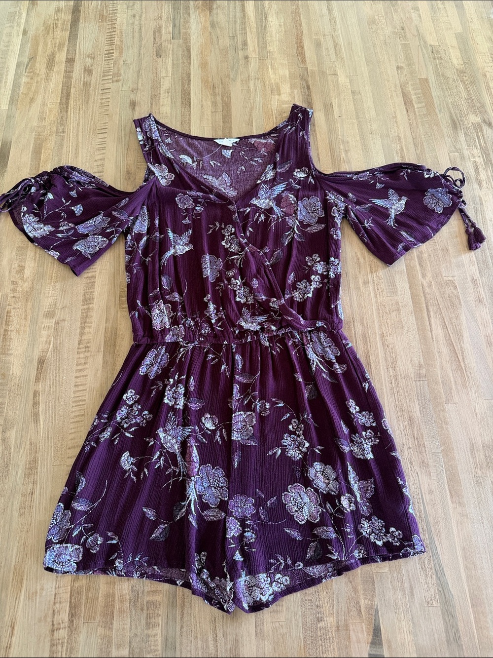 Aeropostale Purple Floral Cold-Shoulder Romper
